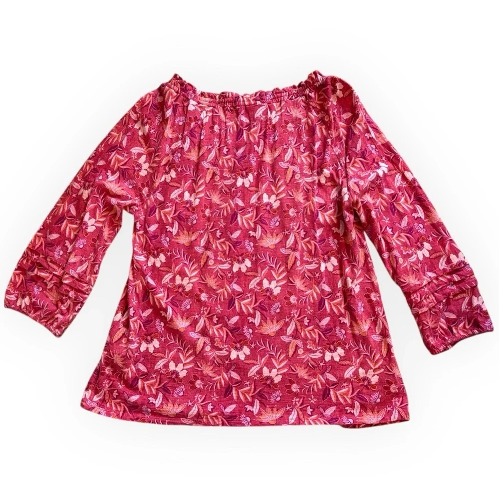 J. Jill Floral Boho Blouse Pink & Red Lightweight Casual Top Sz M - Picture 7 of 12